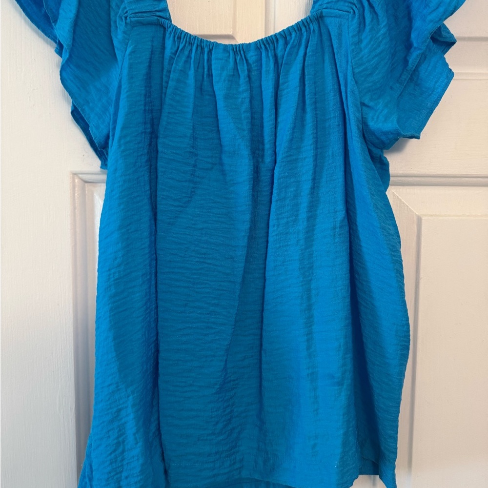 Lilly Pulitzer Blue Ruched Ruffled Blouse - Rayon/Nylon - Picture 3 of 3